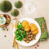 Pommes de terre hasselback et champignons marinés