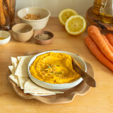 Houmous express à la carotte rôtie, ail &#038; zestes de citron