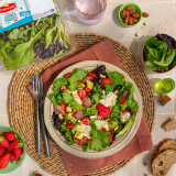 Salade estivale aux jeunes pousses, fraises &#038; burrata